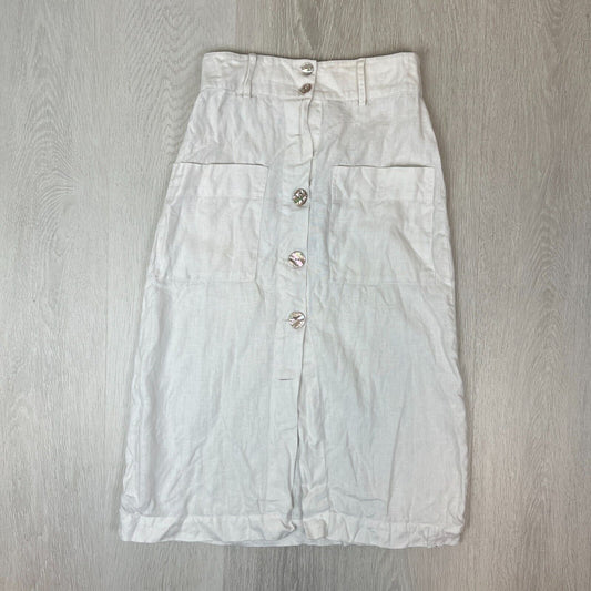 Maurie & Eve Womens White Midi Linen Skirt Size AU 6 (missing buttons)