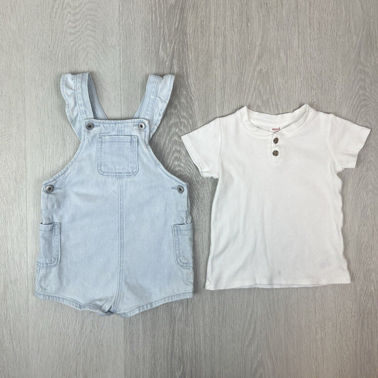 Seed Heritage Babies Denim Dungarees Size 12-18 Months & White Tee 18-24