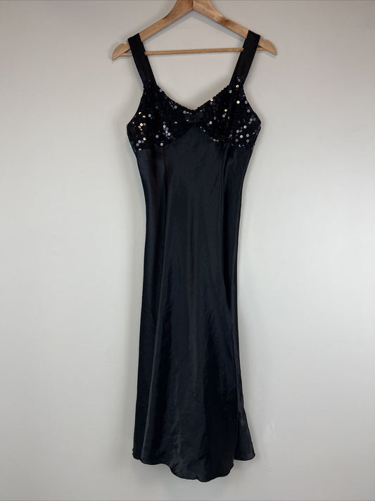 Eleanor Lucus Womens Black Satin Slip Dress Size 14