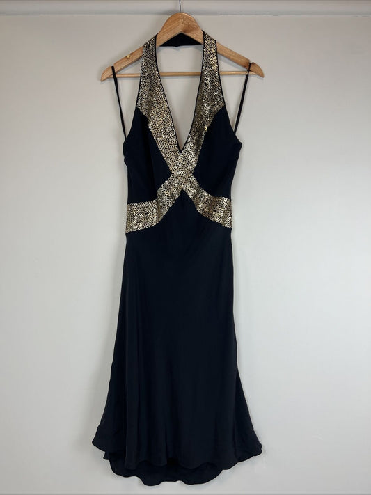 Bare Rebecca Davies Cocktail Evening Halter Backless Silk Dress Size Small