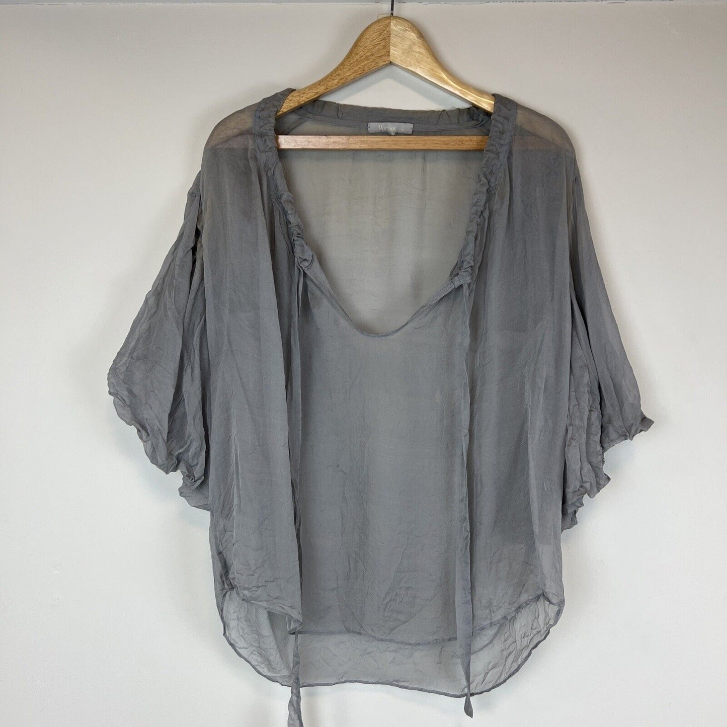 Morrison Womens Grey Sheer Silk Blouse Size Medium (staining)