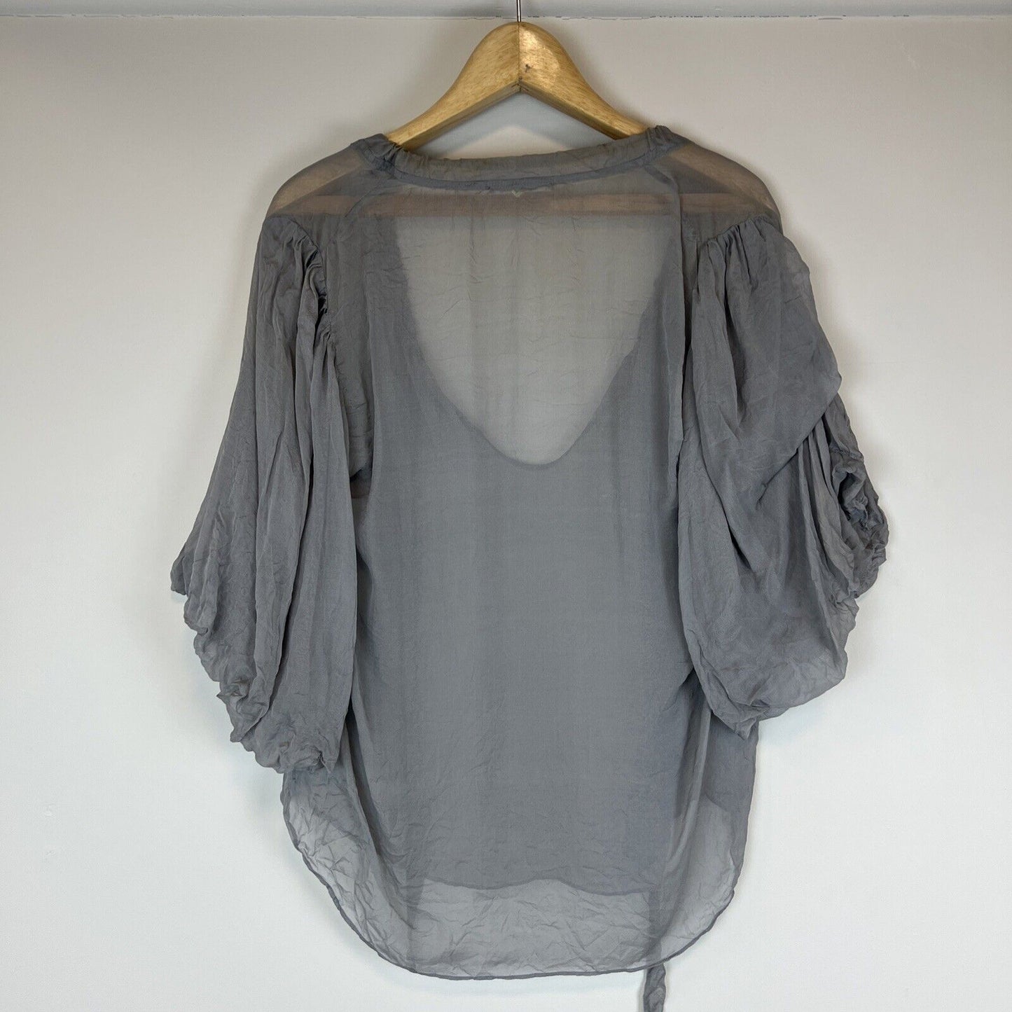 Morrison Womens Grey Sheer Silk Blouse Size Medium (staining)