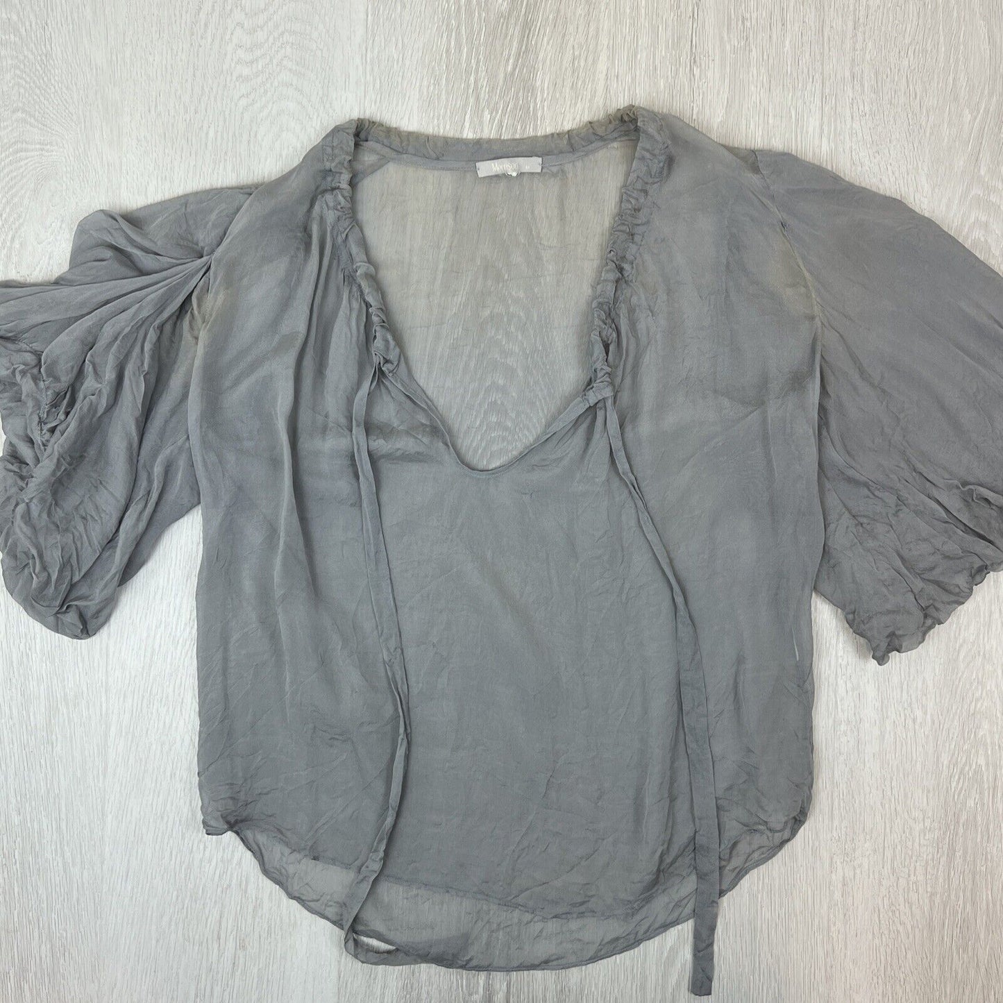 Morrison Womens Grey Sheer Silk Blouse Size Medium (staining)