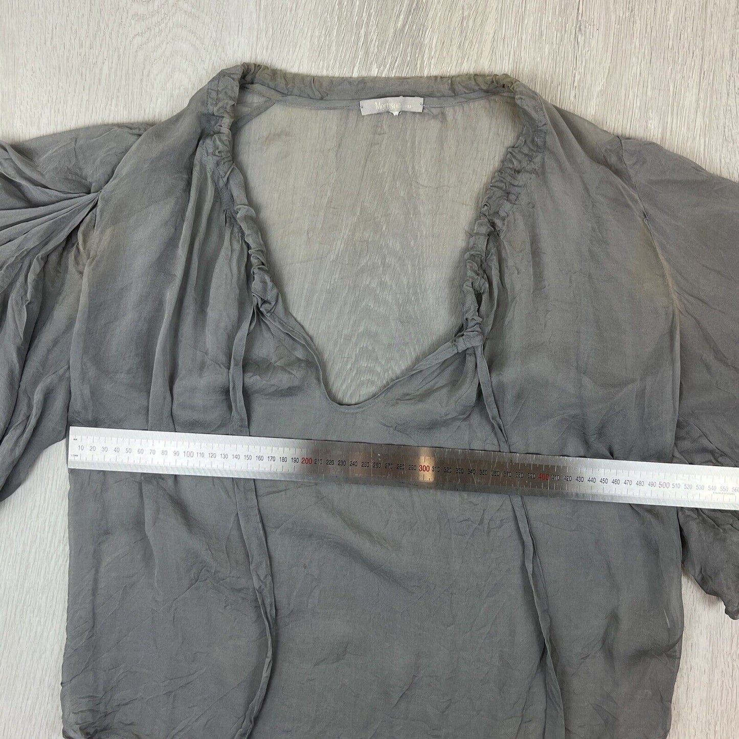 Morrison Womens Grey Sheer Silk Blouse Size Medium (staining)