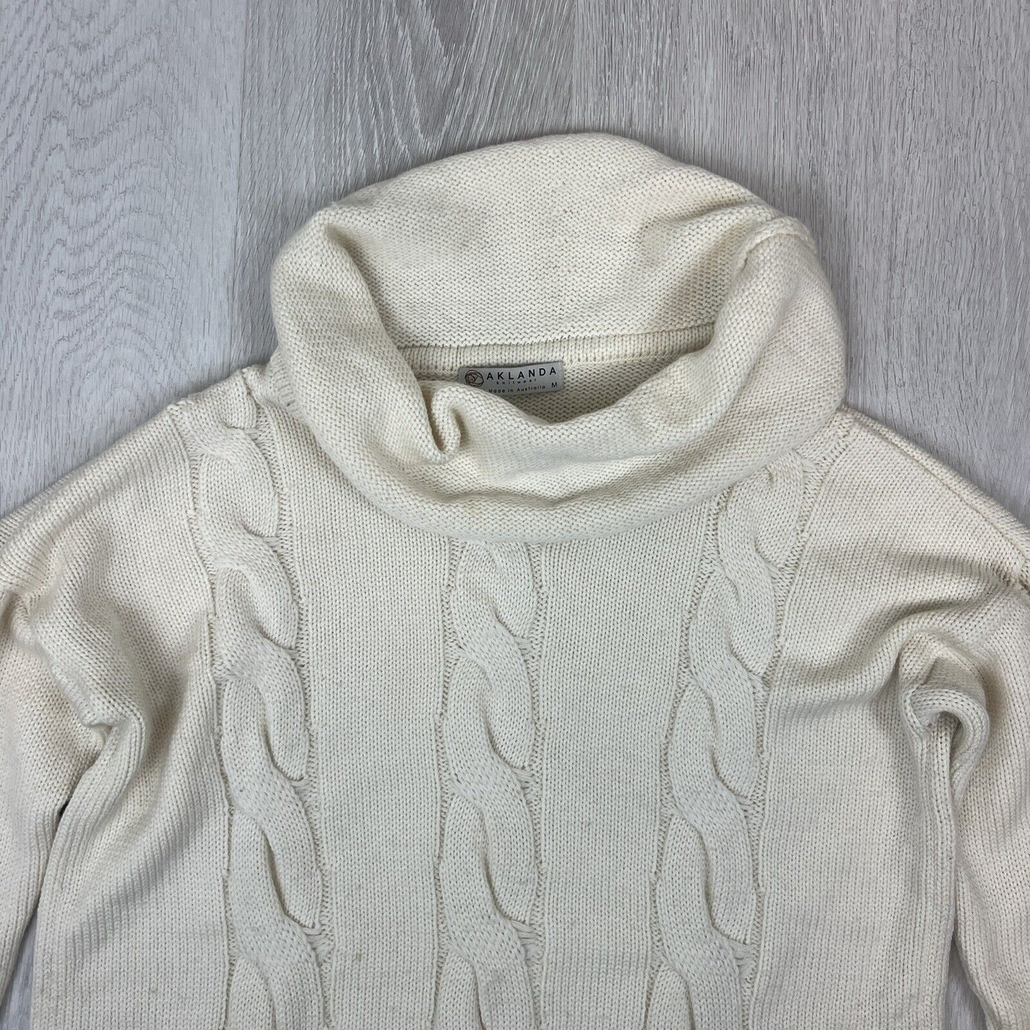 Aklanda Womens Cream Pullover Knitted Merino Wool Jumper Size Medium AUS Made