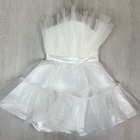 Showpo Womens White Party Cocktail Mini Ruffle Skirt Size 8 AU