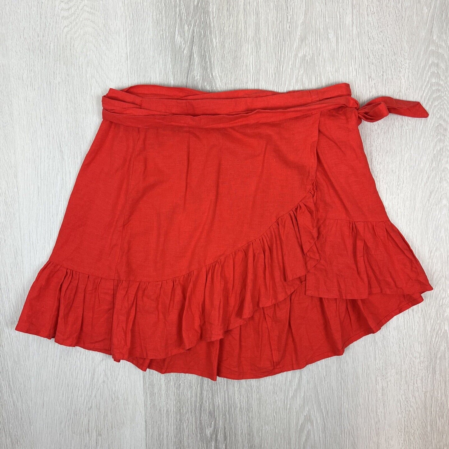 Glassons Womens Red Linen Blend Wrap Mini Skirt Size 6