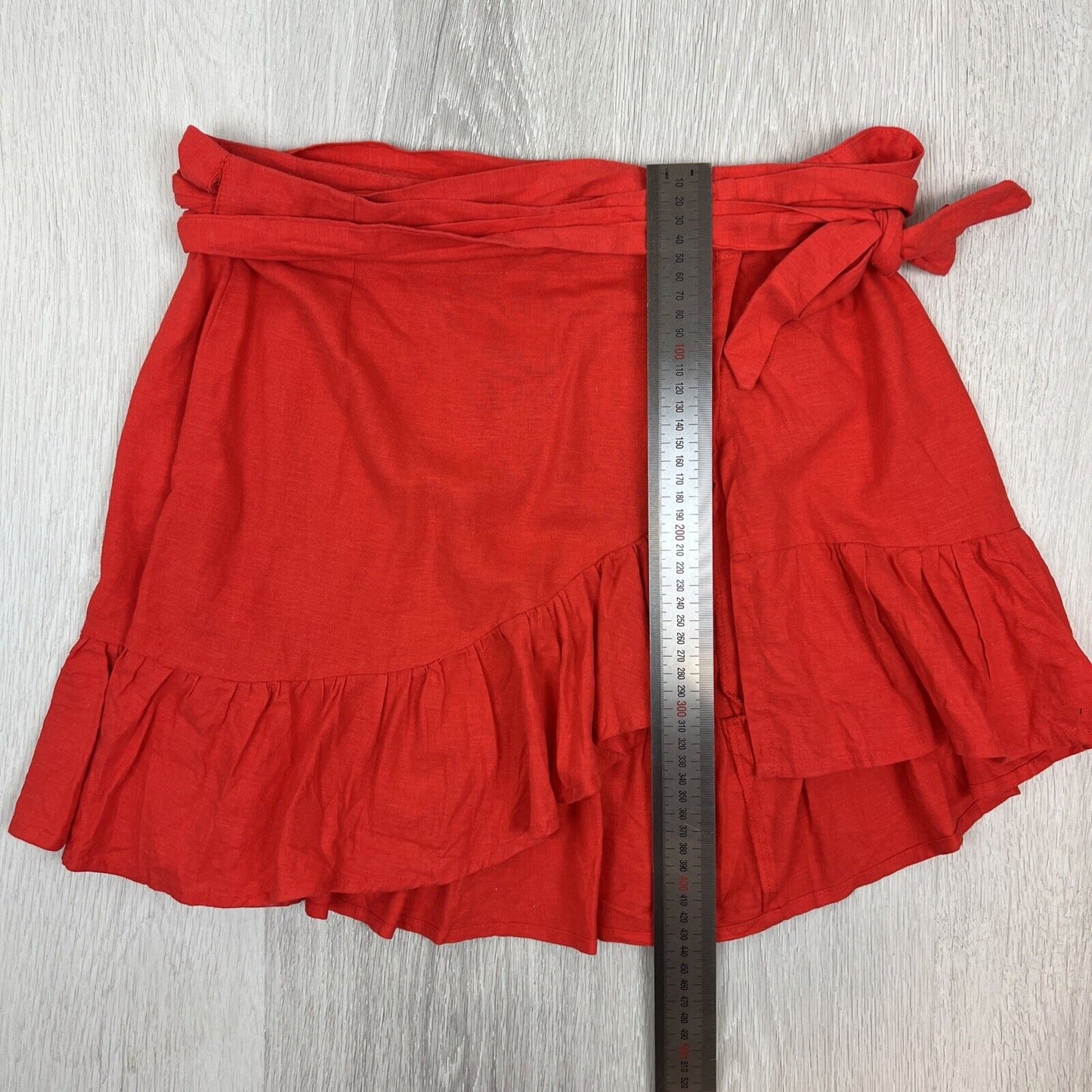 Glassons Womens Red Linen Blend Wrap Mini Skirt Size 6