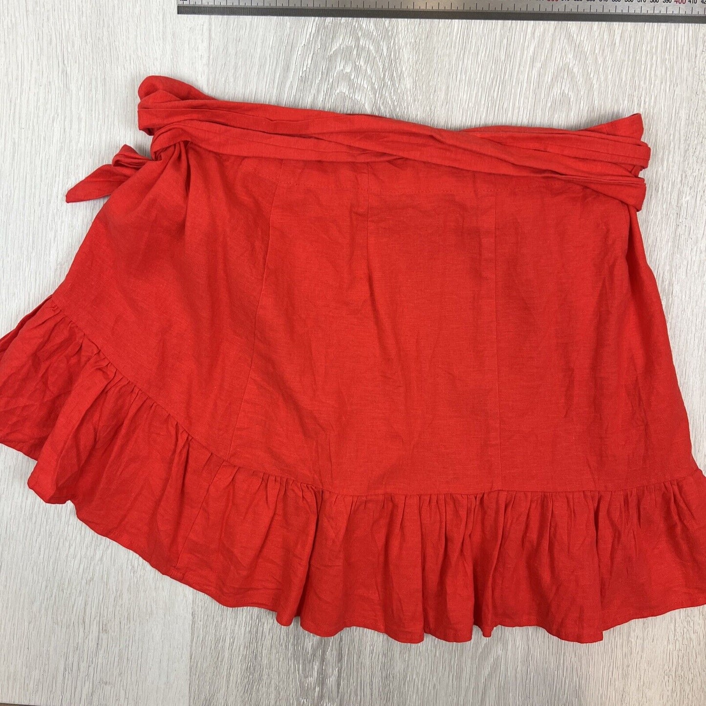 Glassons Womens Red Linen Blend Wrap Mini Skirt Size 6