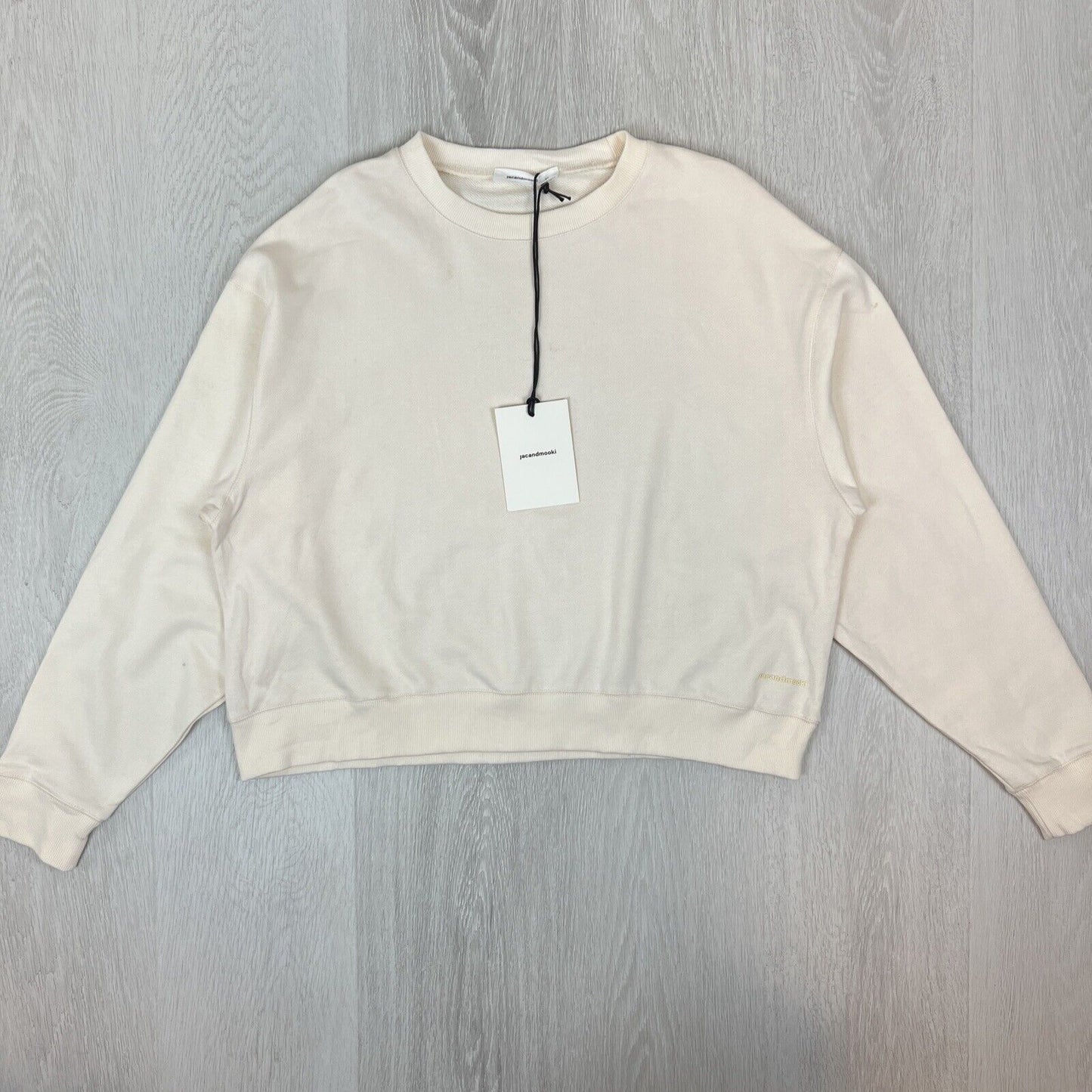 Jacandmooki Womens Essential Crop Sweatshirt Jumper in Butter Cream Size Medium