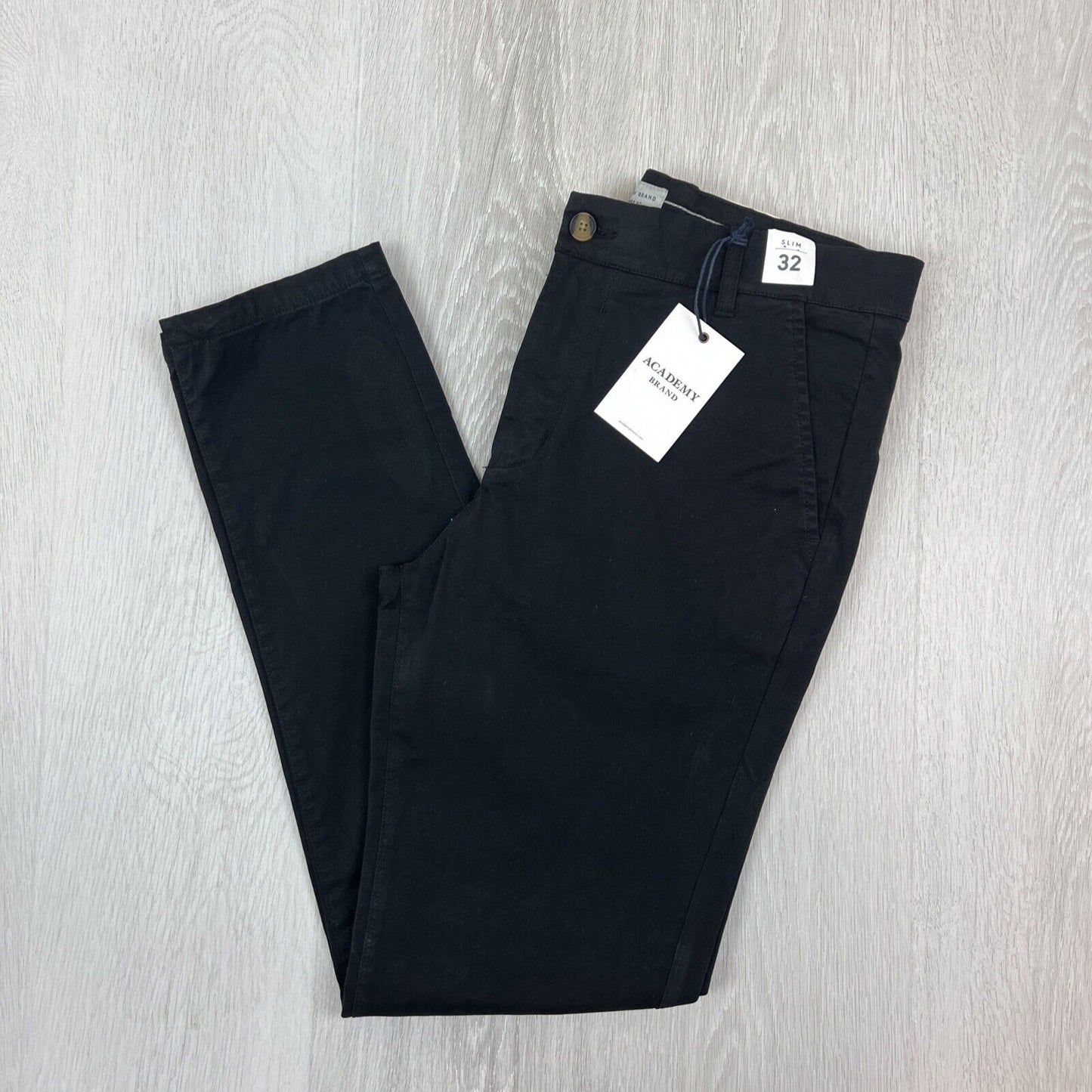 Academy Brand Mens Black Slim Chinos Cooper Fit Size 32 (New)