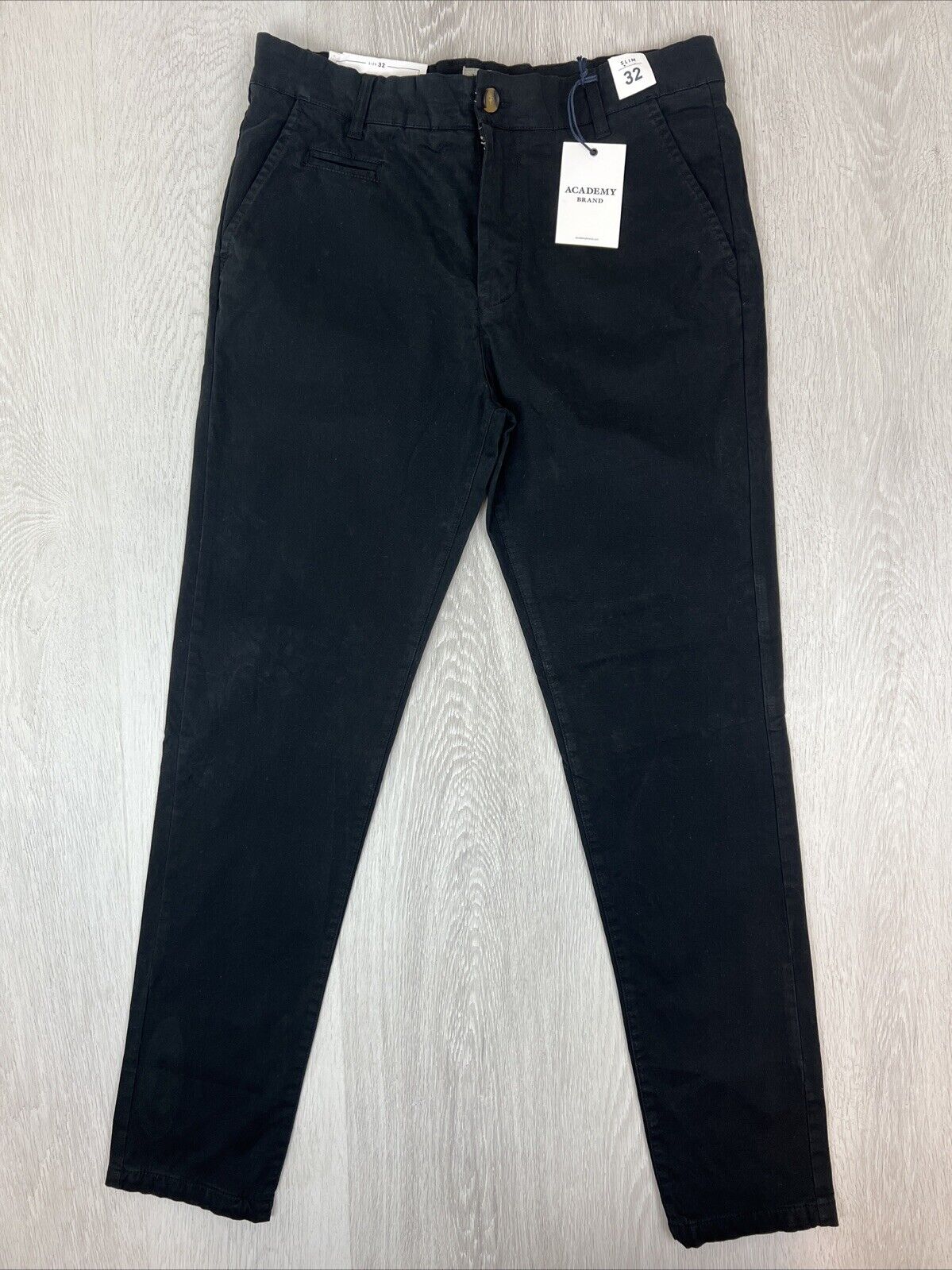 Academy Brand Mens Black Slim Chinos Cooper Fit Size 32 (New)