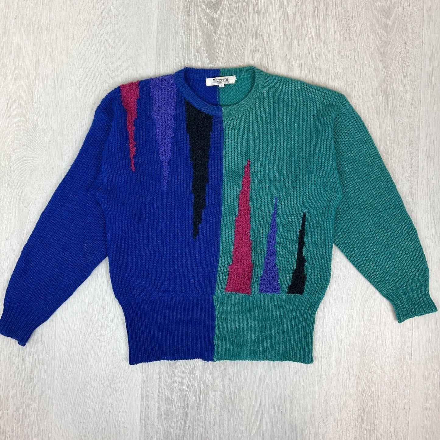 Vintage Meredith Womens Colour Block Mohair Blend Knitted Sweater Size Medium