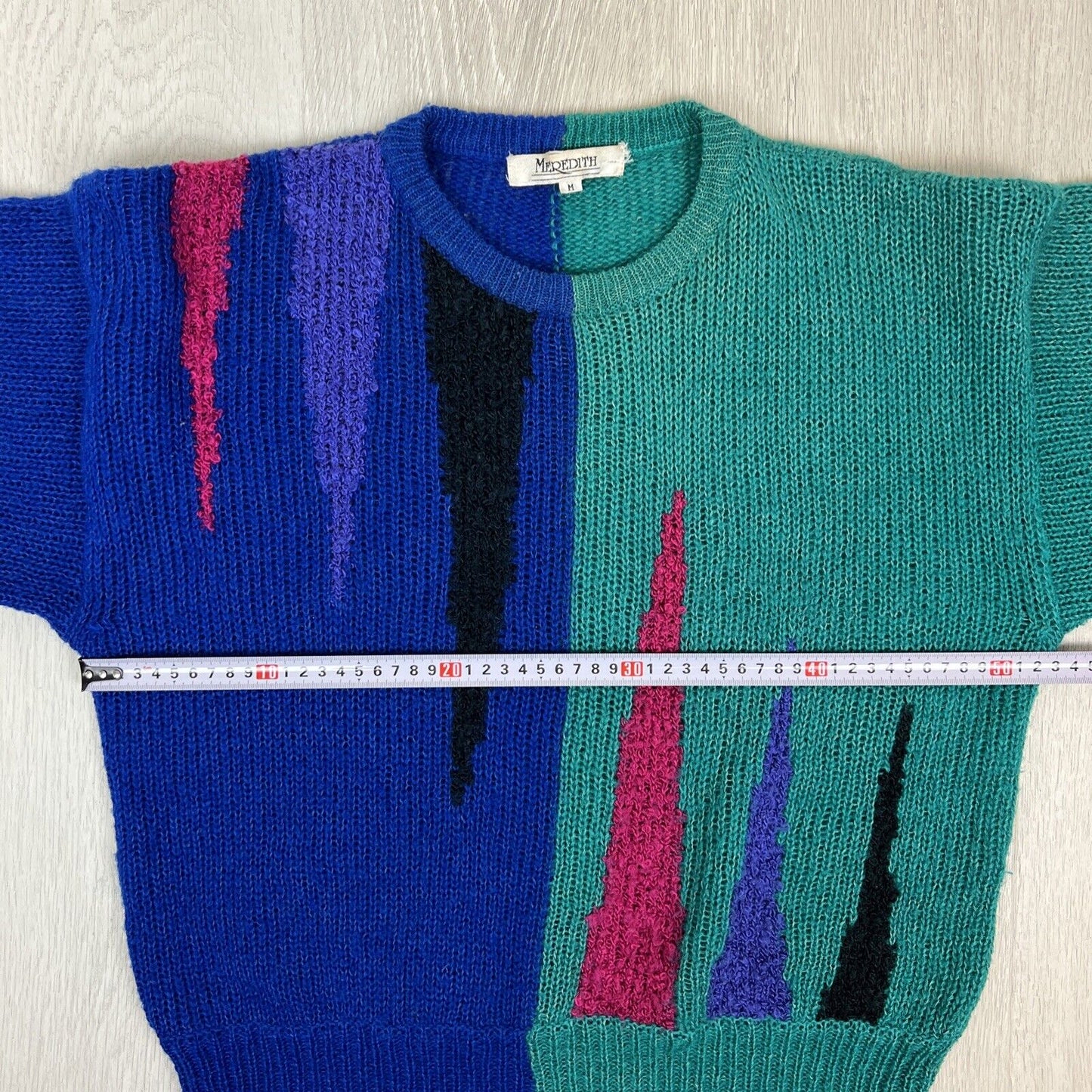 Vintage Meredith Womens Colour Block Mohair Blend Knitted Sweater Size Medium