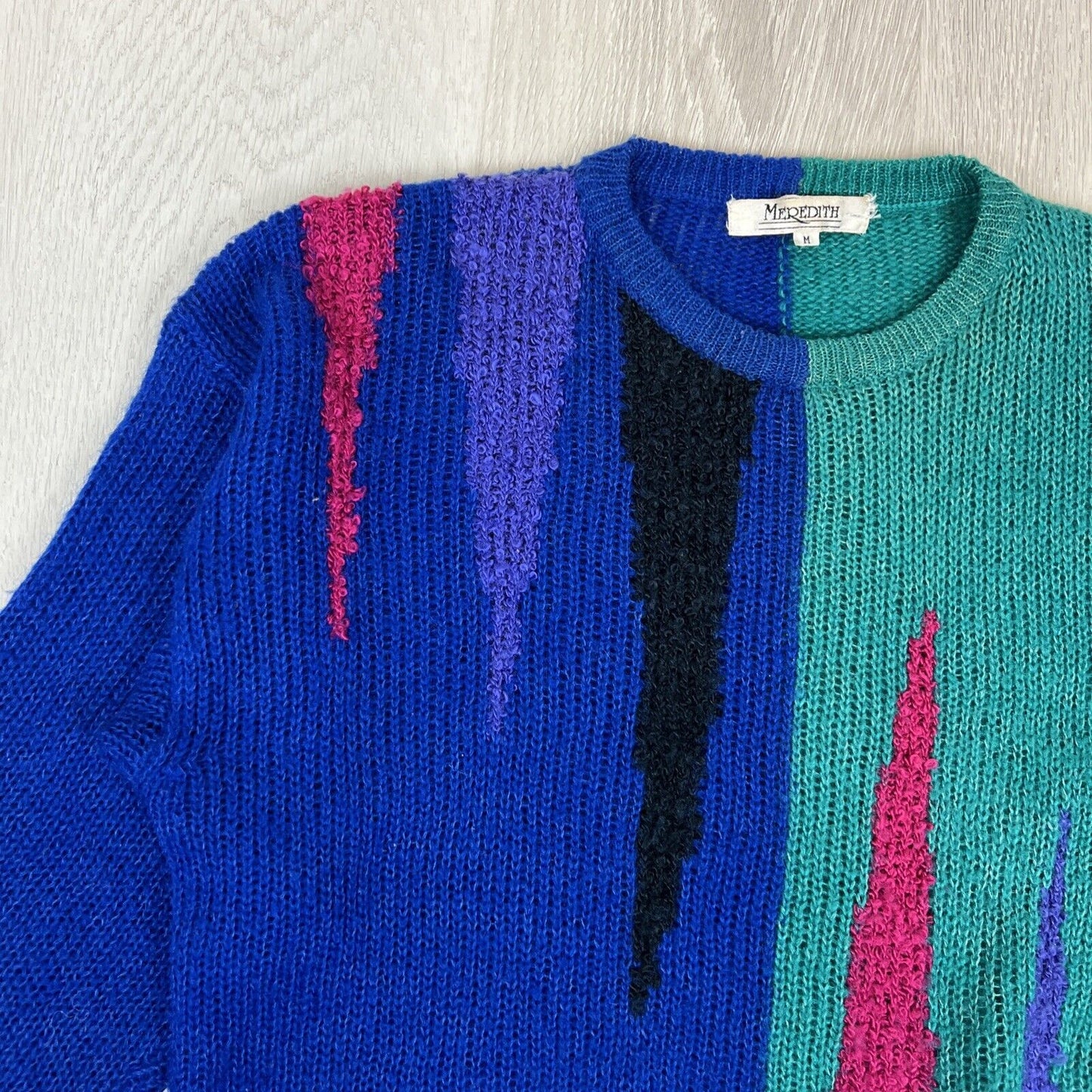 Vintage Meredith Womens Colour Block Mohair Blend Knitted Sweater Size Medium