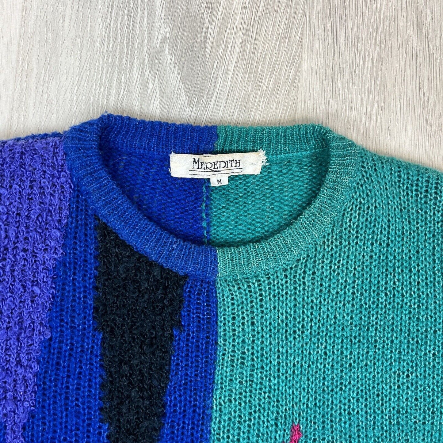 Vintage Meredith Womens Colour Block Mohair Blend Knitted Sweater Size Medium