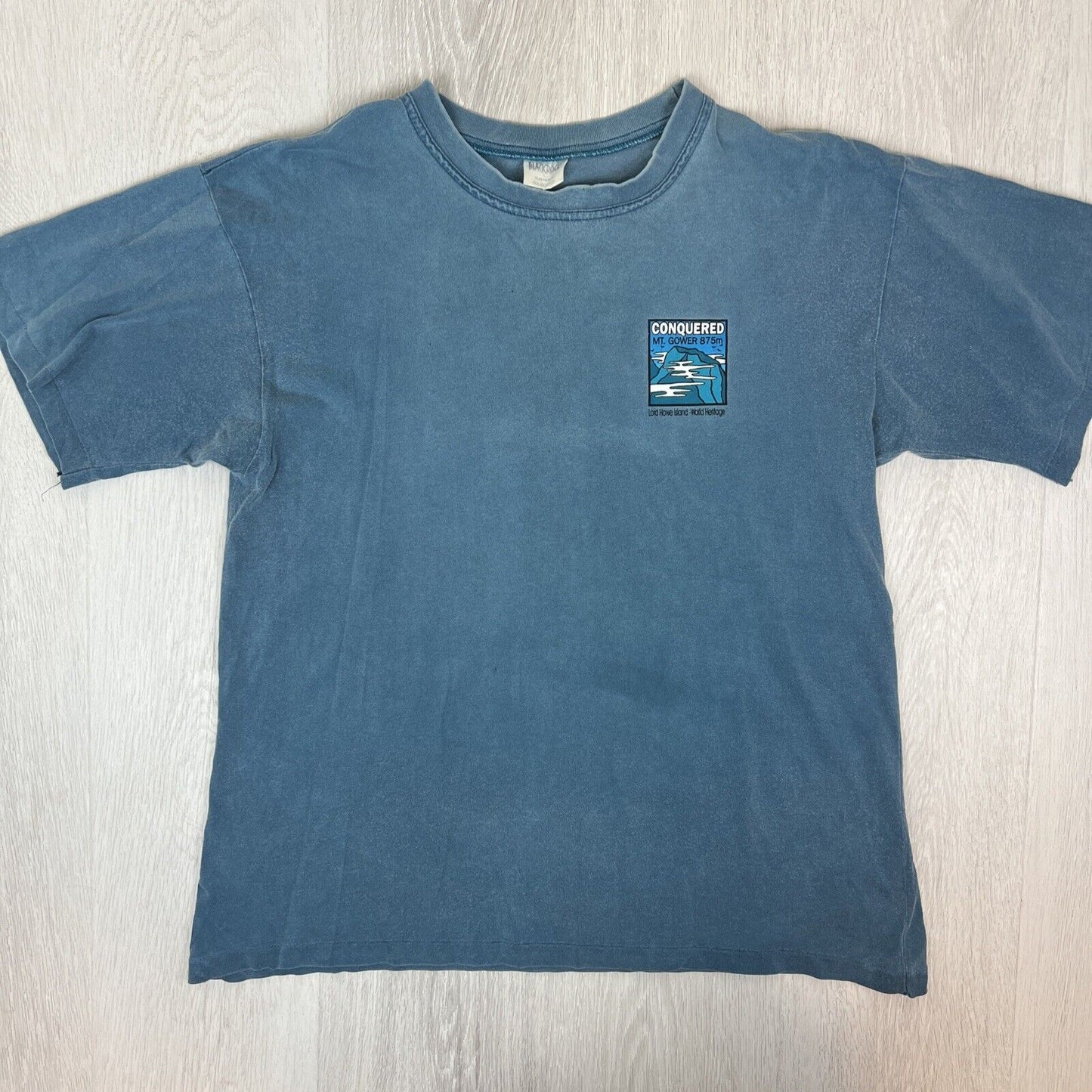 Conquered Mt Gower Lorde Howe Island Mens Blue T-shirt Size Large