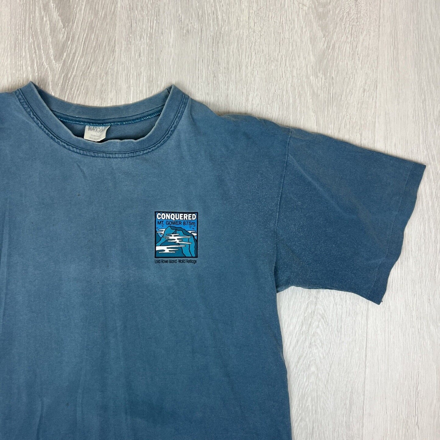 Conquered Mt Gower Lorde Howe Island Mens Blue T-shirt Size Large