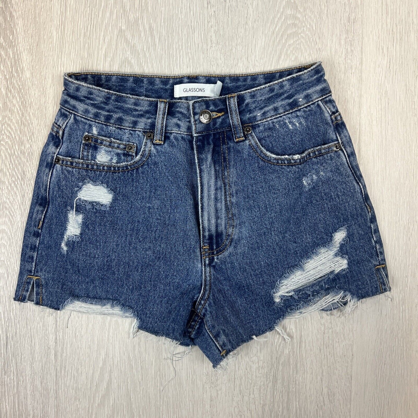 Glassons Womens Medium Wash Cut-Off Denim Shorts Size 6