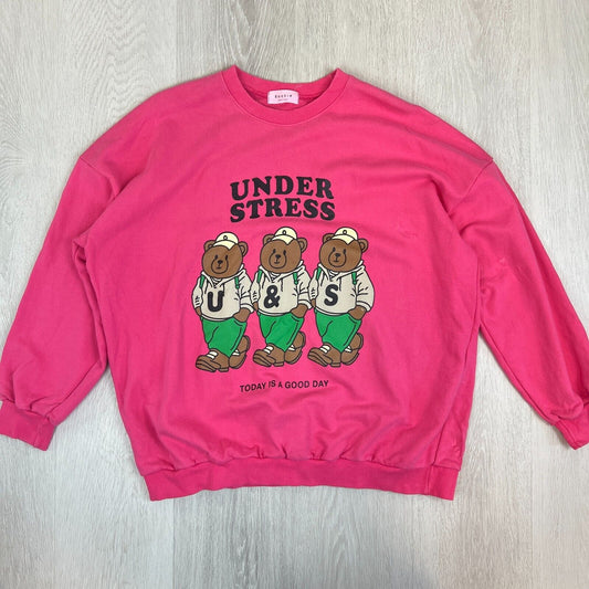 Rookie Womens Pink Bear Pullover Sweatshirt Jumper Size M Approx (rips)