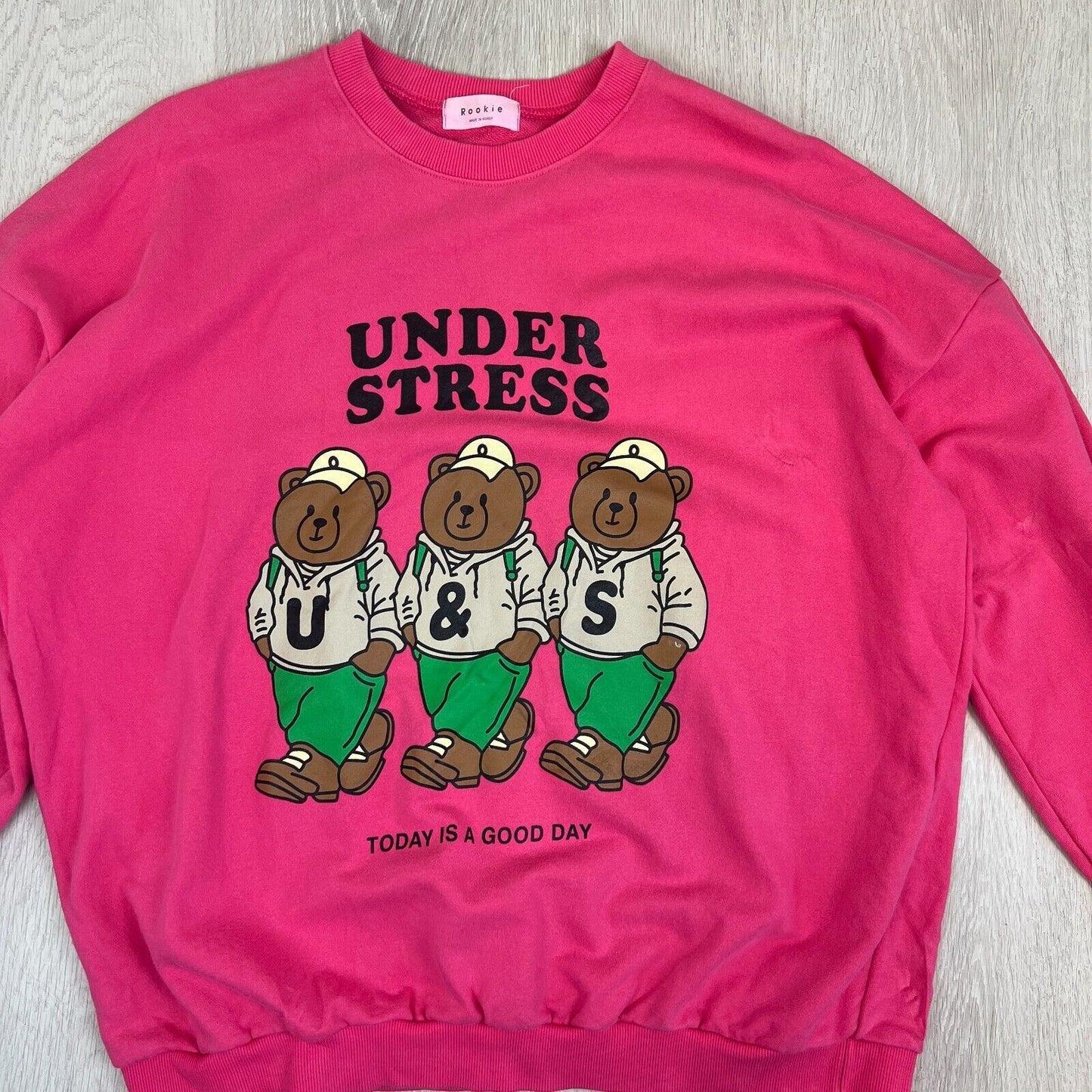 Rookie Womens Pink Bear Pullover Sweatshirt Jumper Size M Approx (rips)