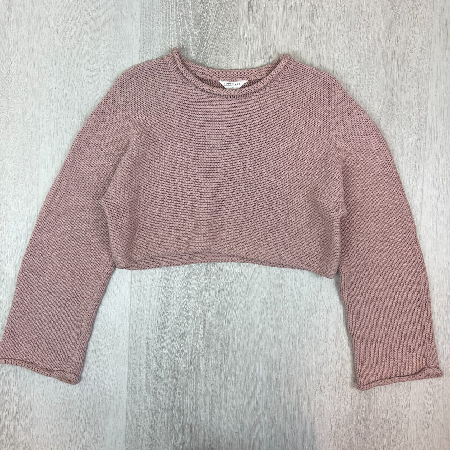 Subtitled Womens Pink Knitted Pullover Cropped Sweatshirt Jumper Size Small