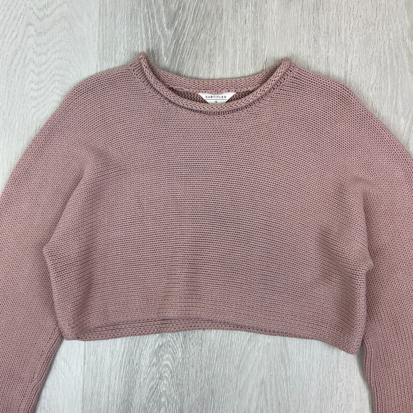 Subtitled Womens Pink Knitted Pullover Cropped Sweatshirt Jumper Size Small