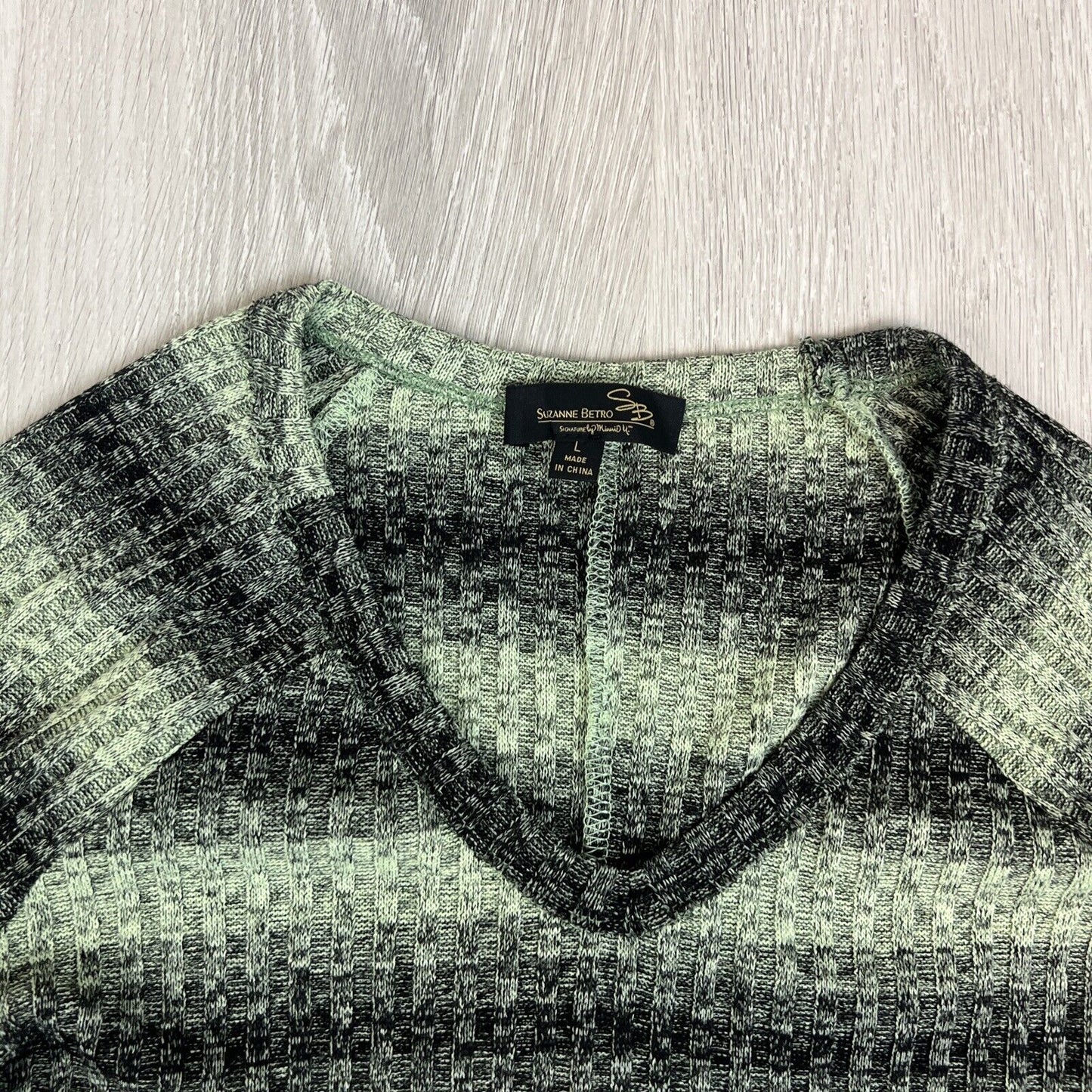 Suzanne Betro Womens Knitted Stripped Green Top Size Large