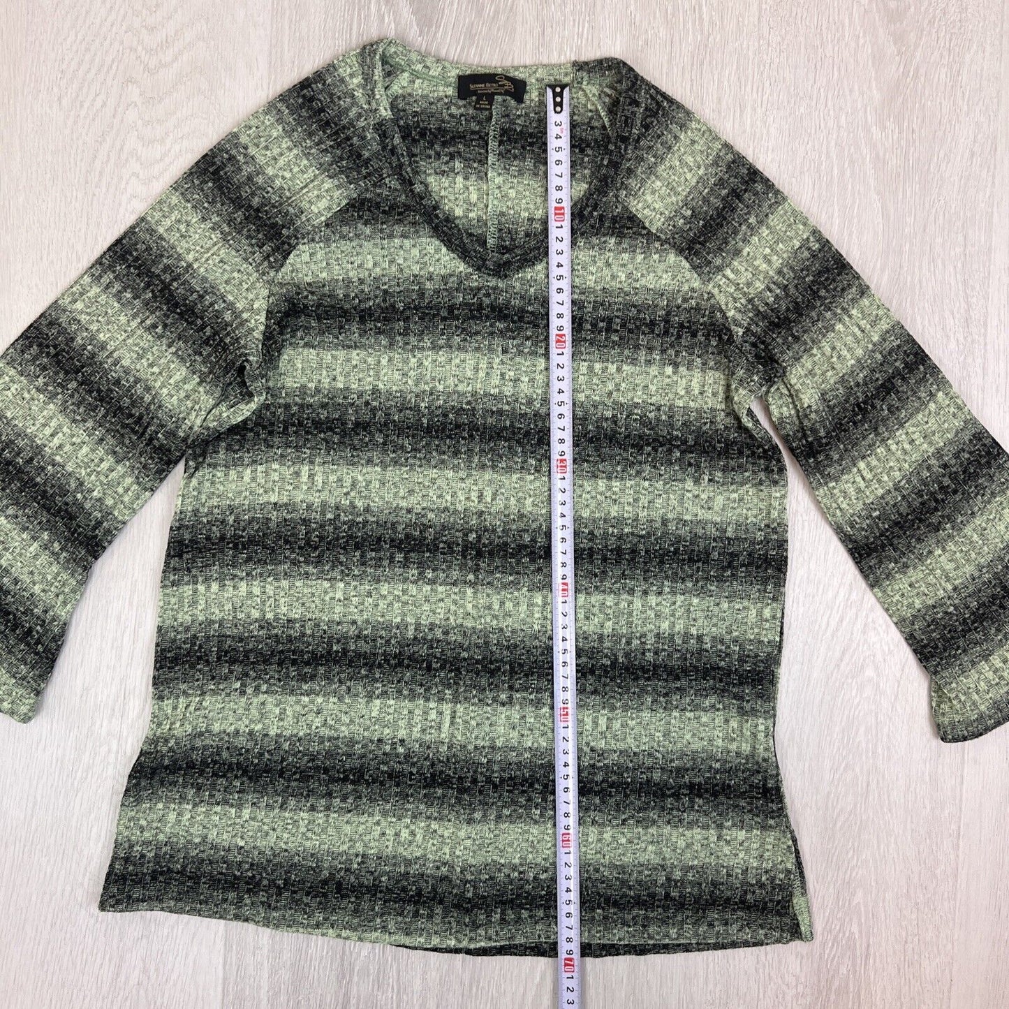 Suzanne Betro Womens Knitted Stripped Green Top Size Large