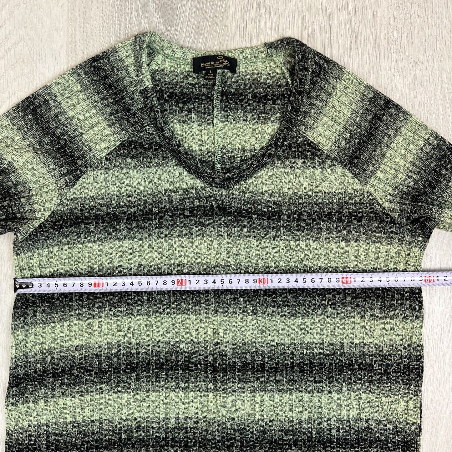 Suzanne Betro Womens Knitted Stripped Green Top Size Large