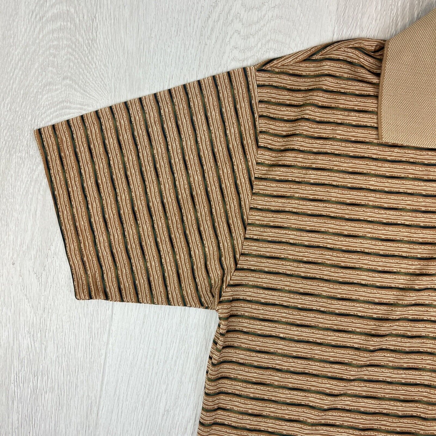 Ausna Mens Vintage Pattern Brown Striped Polo Shirt Size XL (Measures M/L)