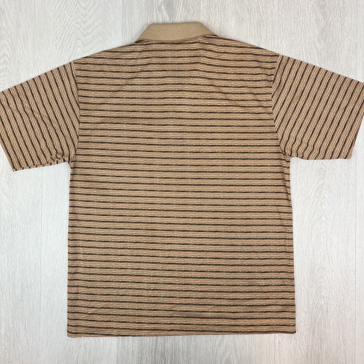 Ausna Mens Vintage Pattern Brown Striped Polo Shirt Size XL (Measures M/L)