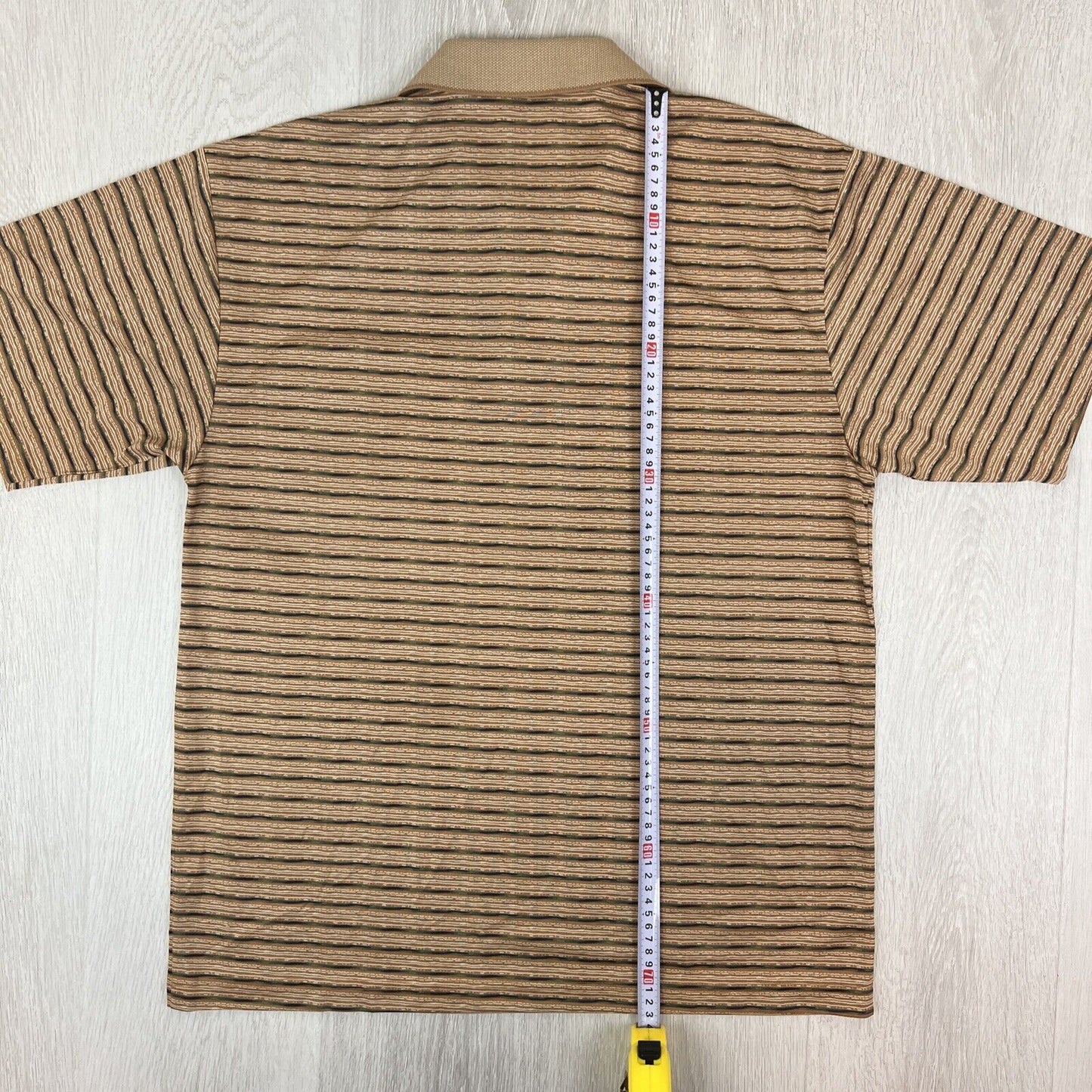 Ausna Mens Vintage Pattern Brown Striped Polo Shirt Size XL (Measures M/L)