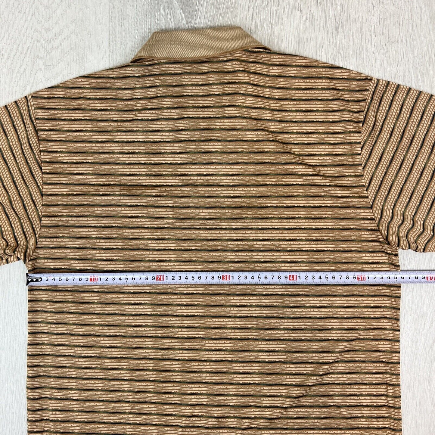 Ausna Mens Vintage Pattern Brown Striped Polo Shirt Size XL (Measures M/L)