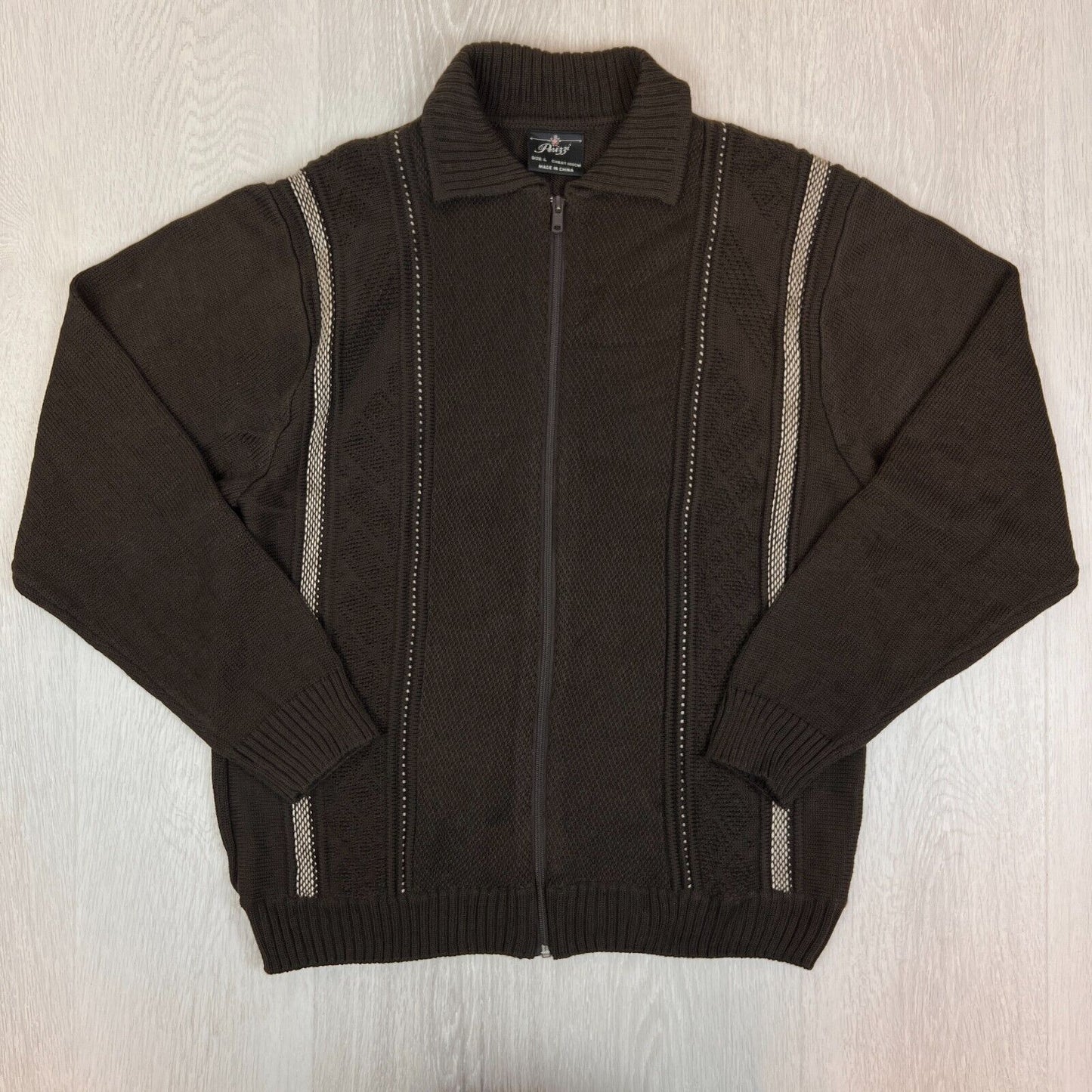 Perizzi Mens Brown Full Zip Knitted Jumper Size Large