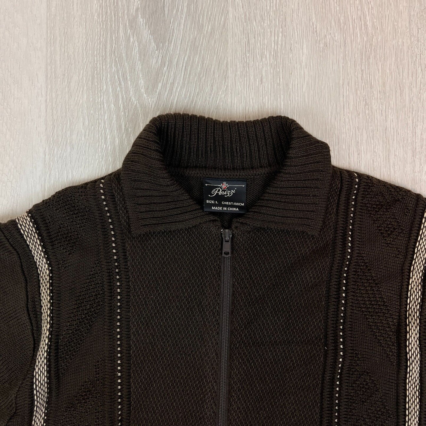 Perizzi Mens Brown Full Zip Knitted Jumper Size Large