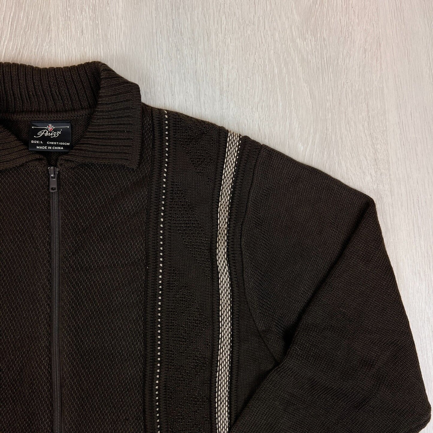 Perizzi Mens Brown Full Zip Knitted Jumper Size Large