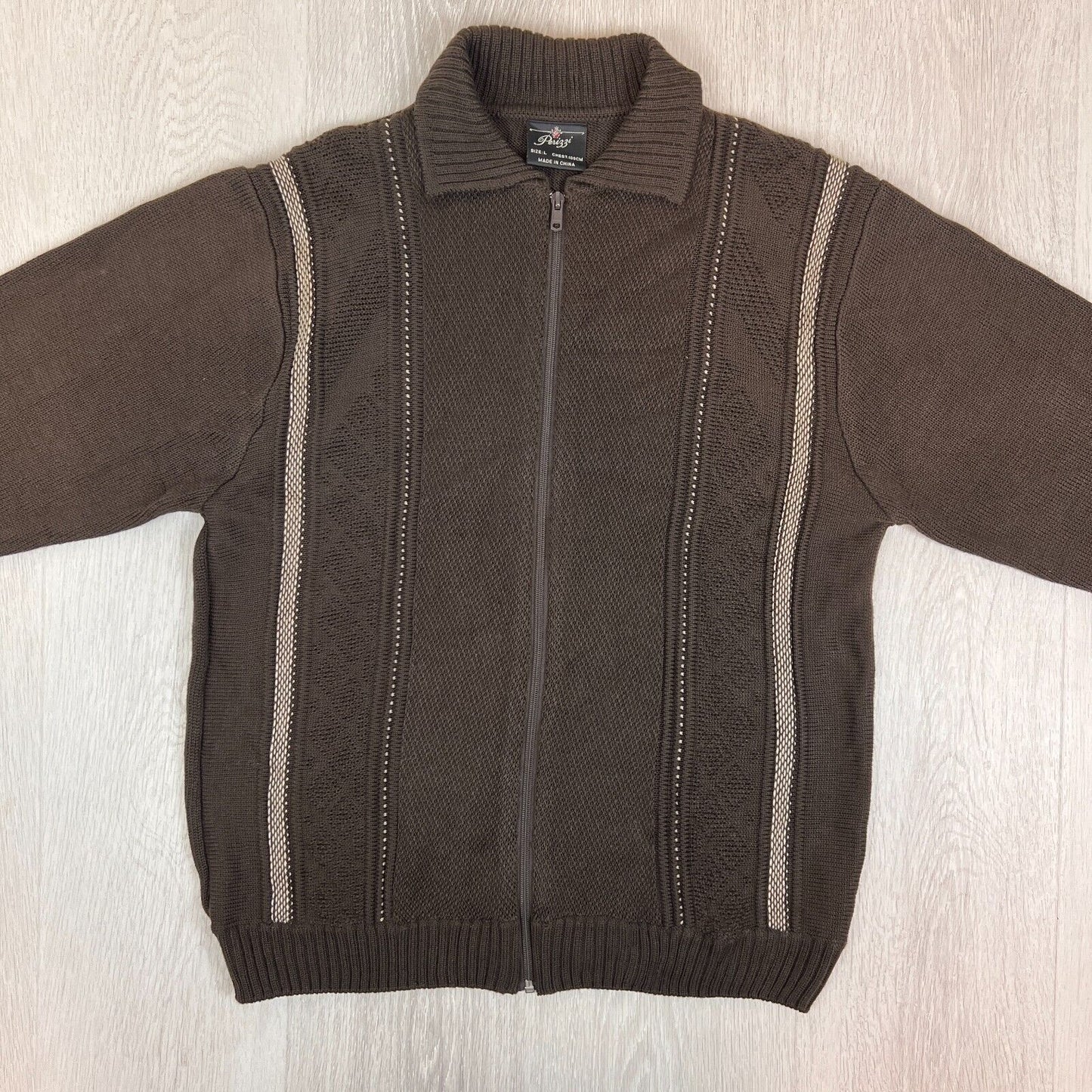 Perizzi Mens Brown Full Zip Knitted Jumper Size Large