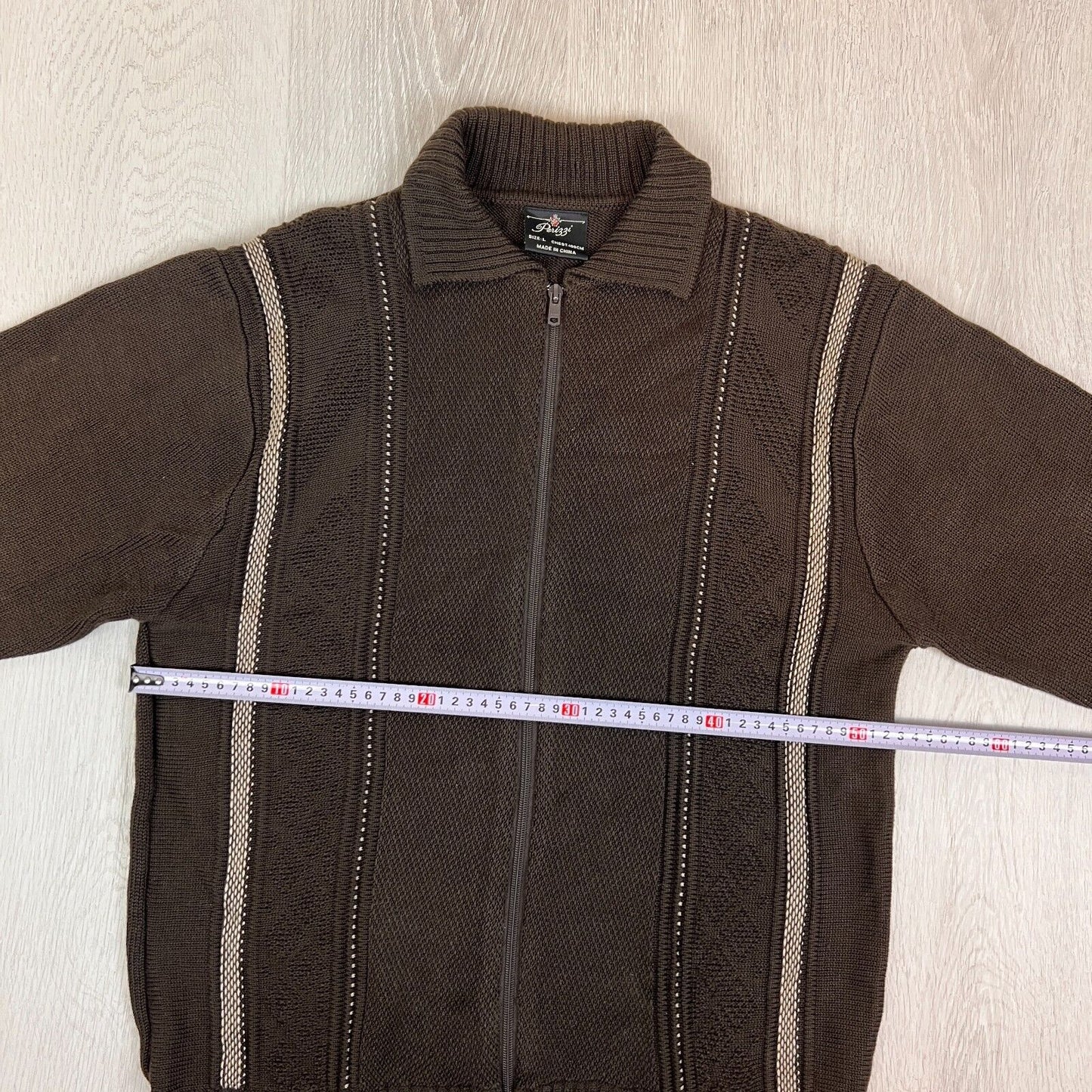 Perizzi Mens Brown Full Zip Knitted Jumper Size Large