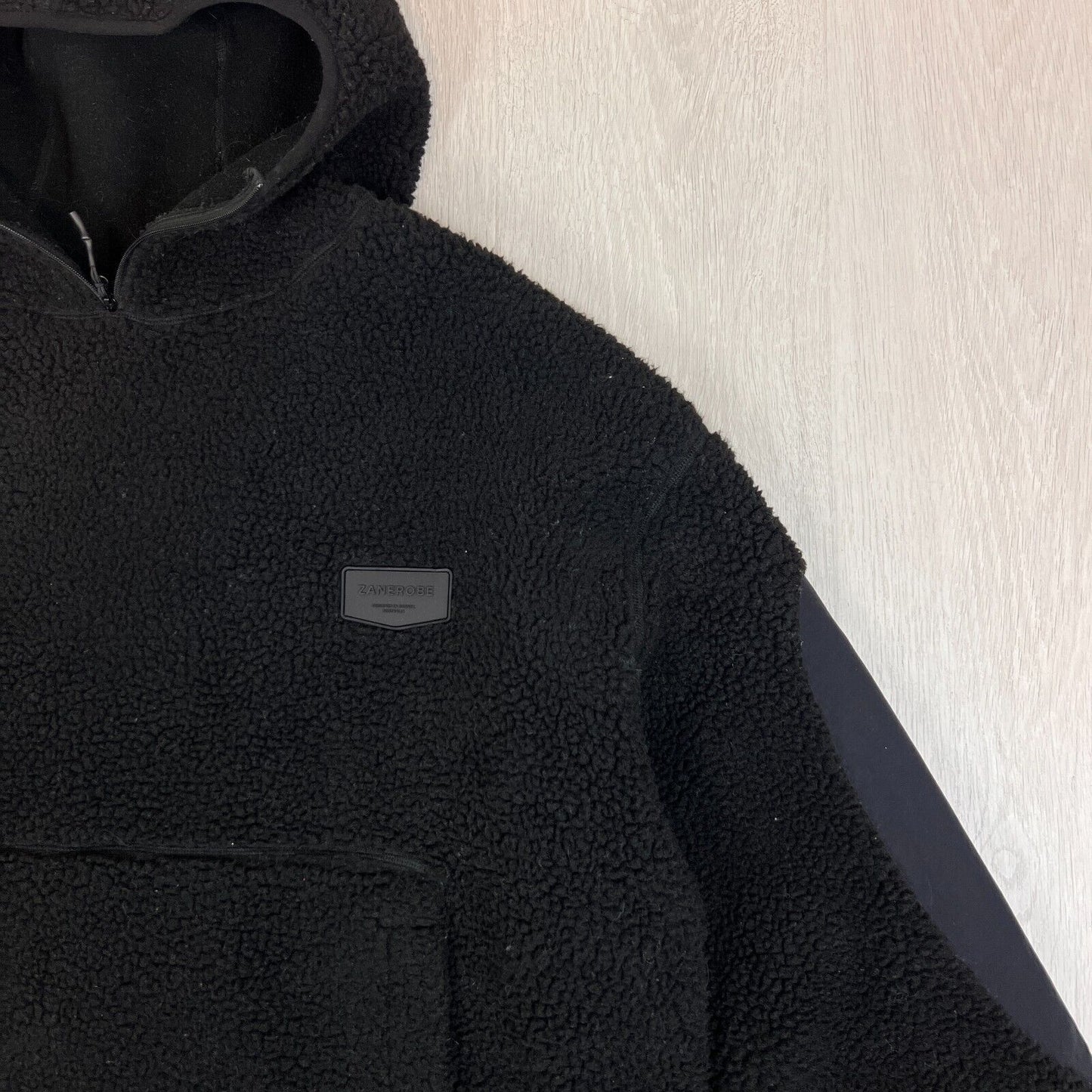 Zanerobe Mens Black Sherpa Fleece Hooded Jacket Size Large