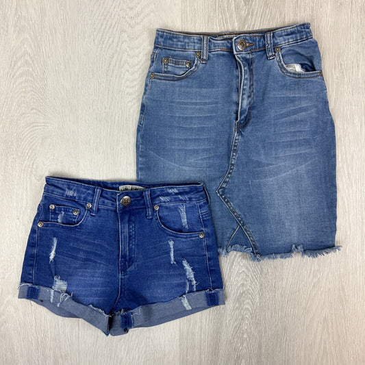 Wakee Denim Womens Denim Skirt & Shorts Bundle Size 6