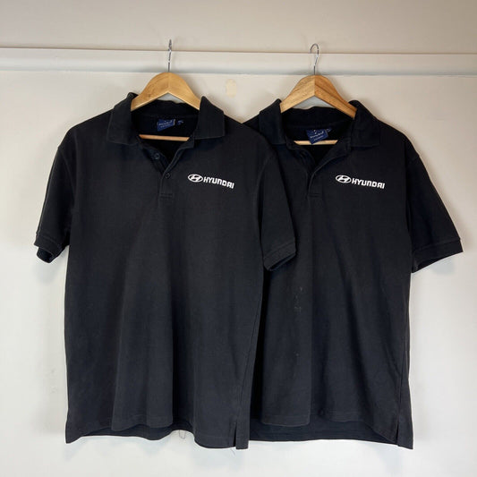 Hyundai Mens Black Short Sleeve Polo Shirt Size Medium (2 Shirts)