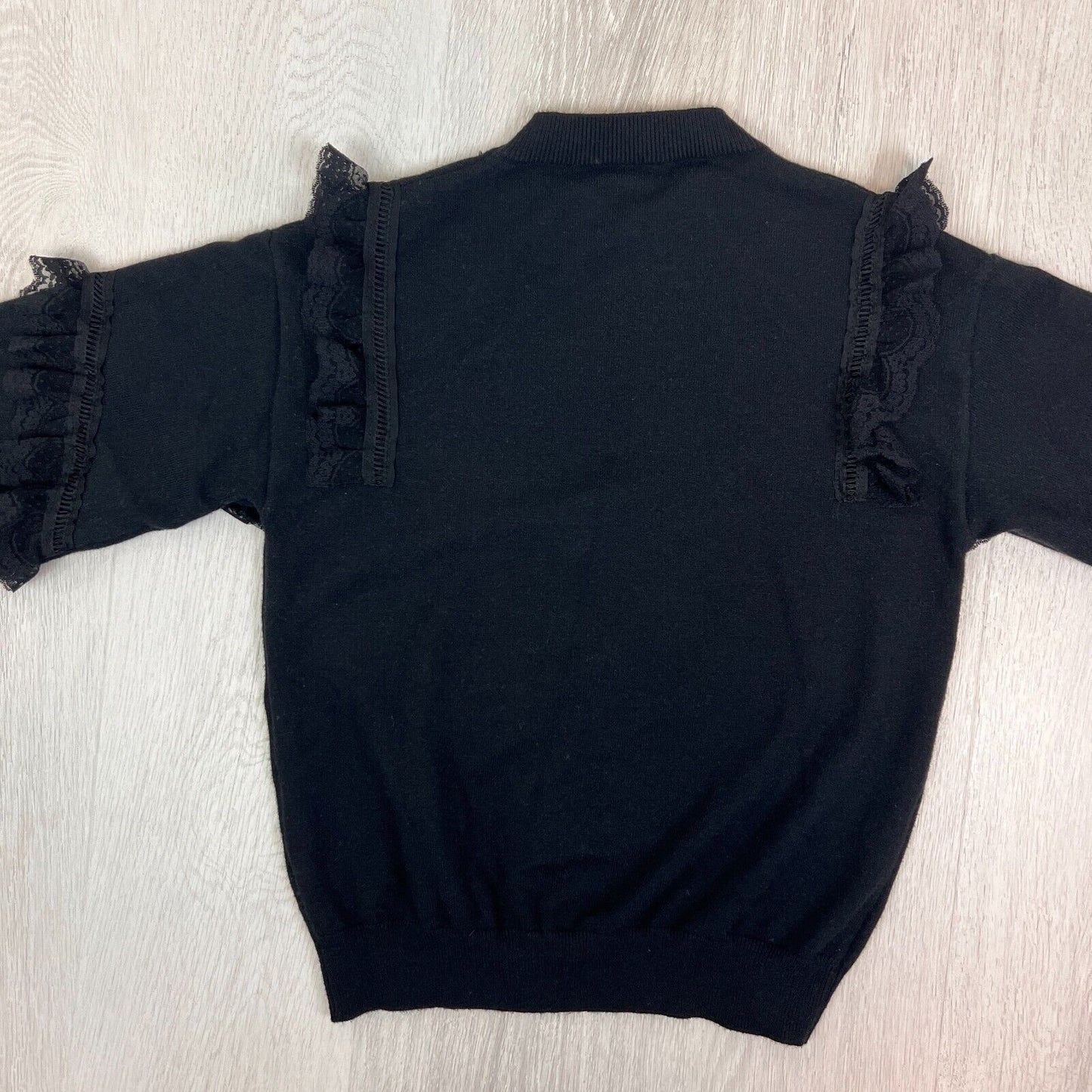 Womens Black Knitted Pullover Lace Detail Sleeve Jumper Size Small Approx