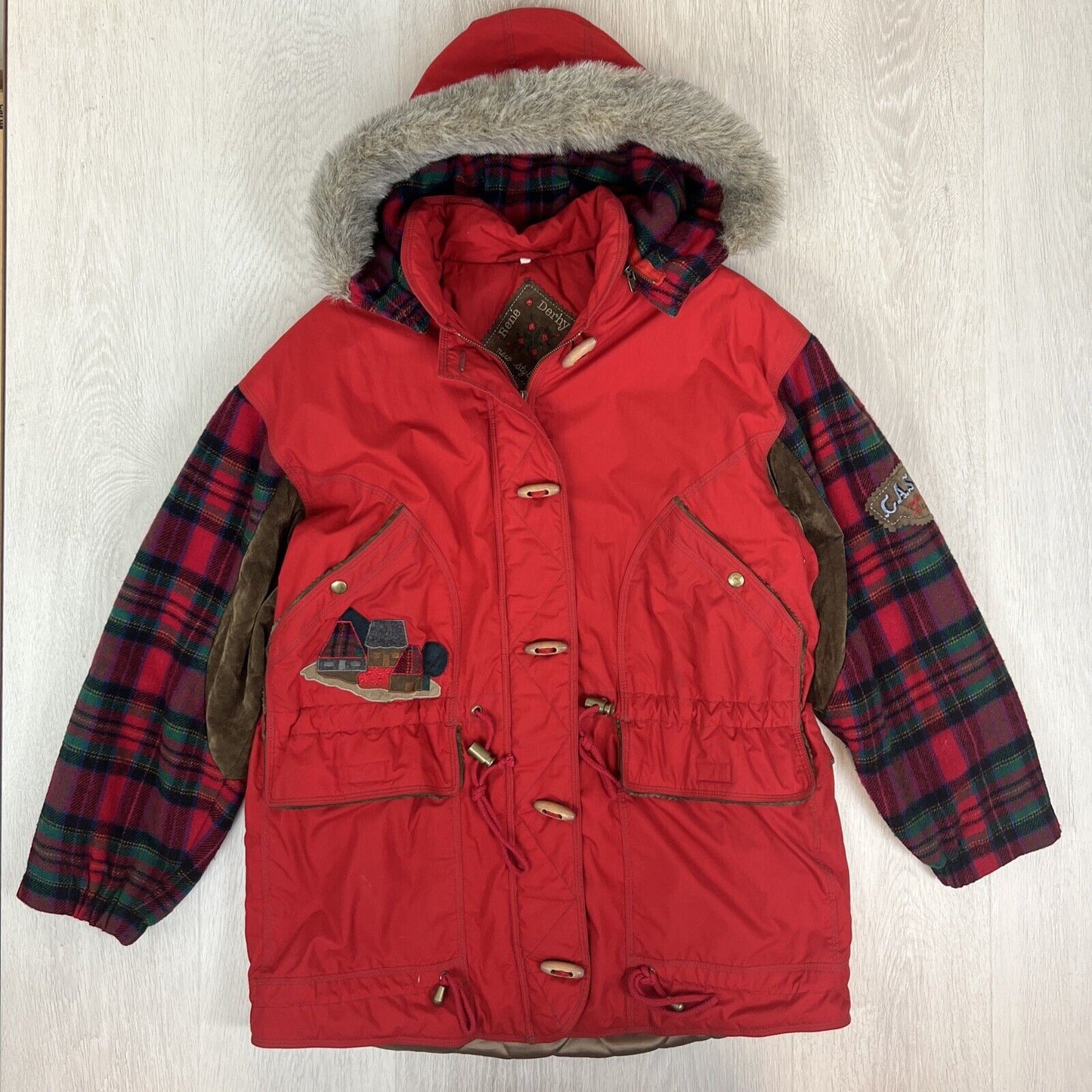 Rene Derhey Womens Red Vintage Full Zip Hooded Jacket Size M