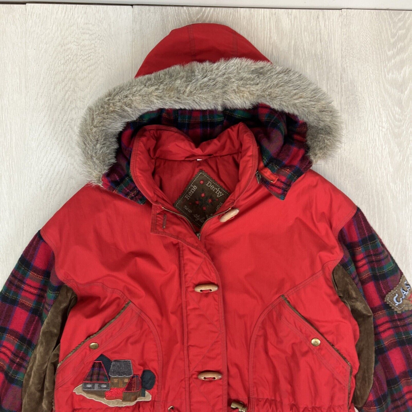 Rene Derhey Womens Red Vintage Full Zip Hooded Jacket Size M