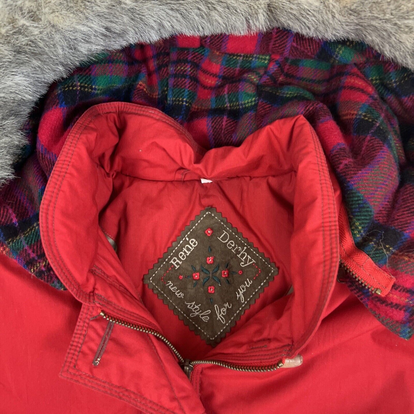 Rene Derhey Womens Red Vintage Full Zip Hooded Jacket Size M