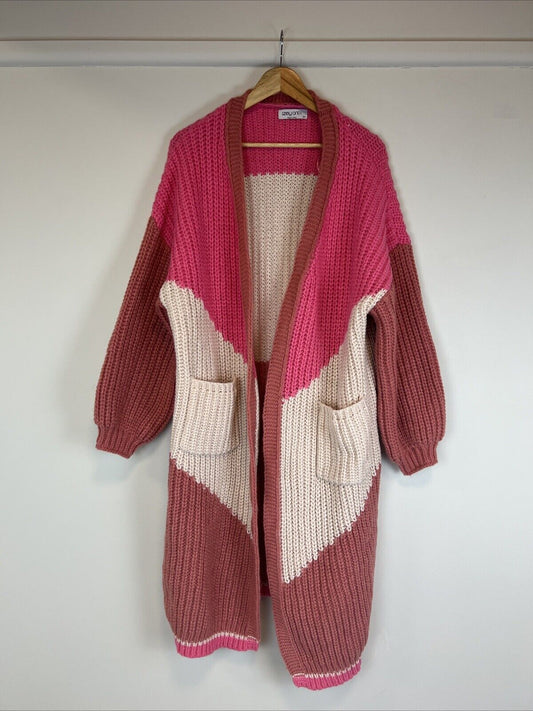 Ebby And I Womens Knitted Long Open Colourblock Cardigan Size S/M