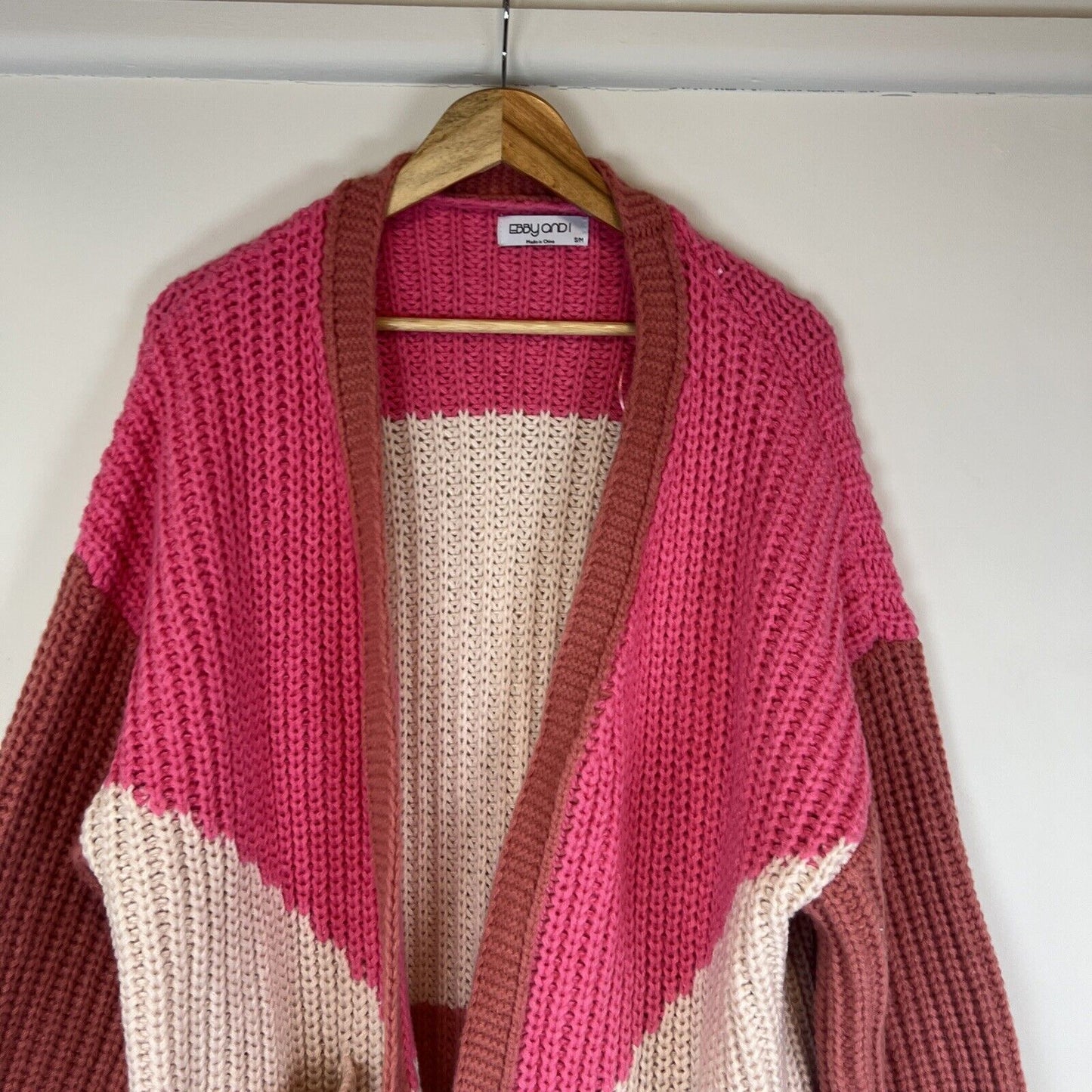 Ebby And I Womens Knitted Long Open Colourblock Cardigan Size S/M