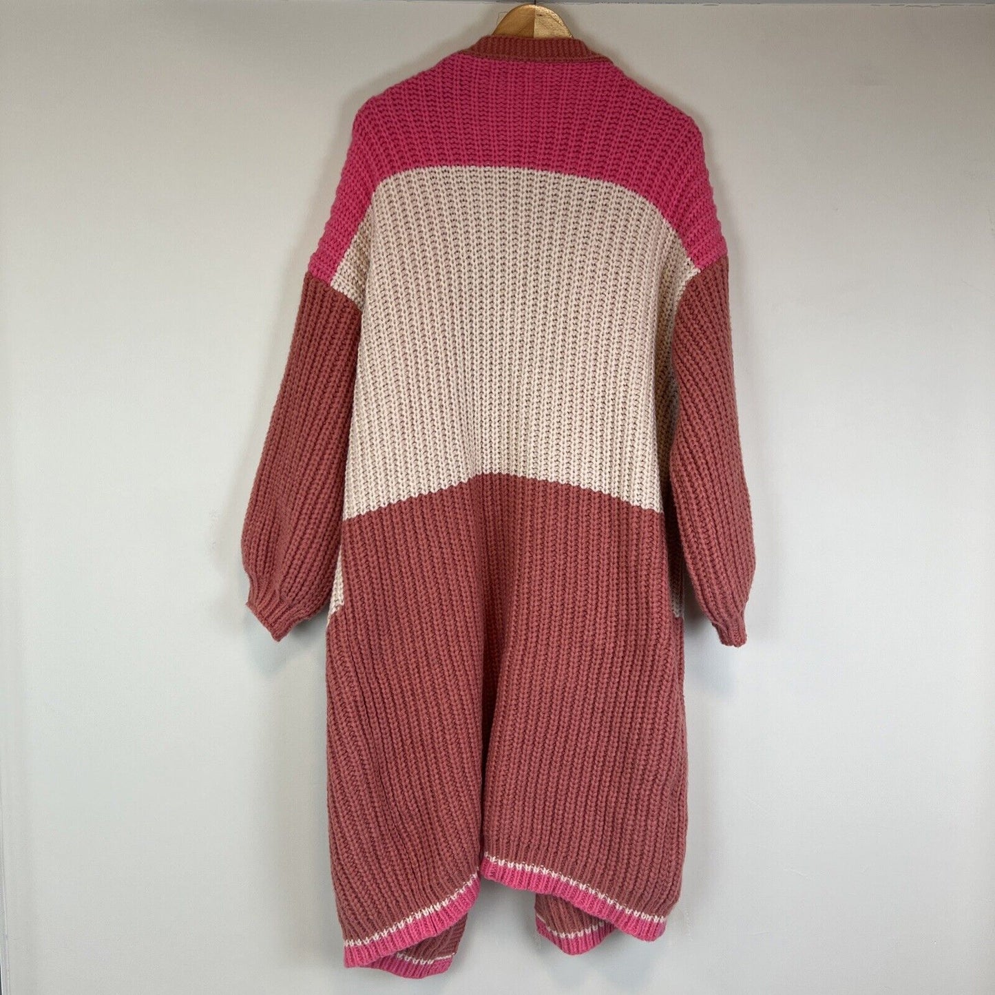 Ebby And I Womens Knitted Long Open Colourblock Cardigan Size S/M