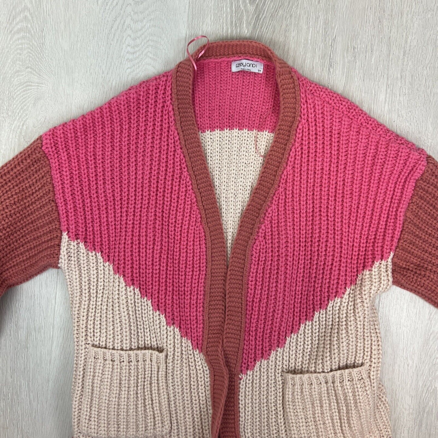 Ebby And I Womens Knitted Long Open Colourblock Cardigan Size S/M